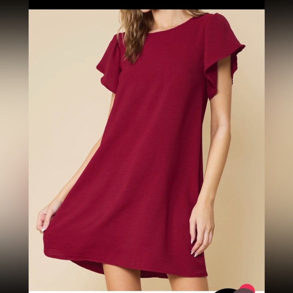 FSL XL Burgundy Flutter Sleeve Dress